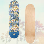 Retro Gelb Blau Floral und Tropische Palmen Initia Skateboard
