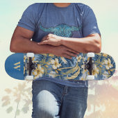 Retro Gelb Blau Floral und Tropische Palmen Initia Skateboard