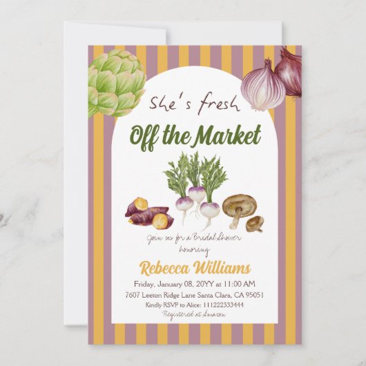 Retro-Gelb-Fresh-off-Market-Brautparty Einladung (Vorderseite)