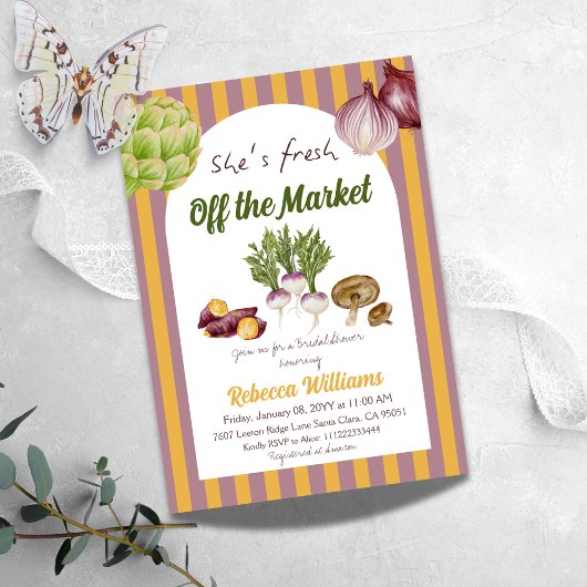 Retro-Gelb-Fresh-off-Market-Brautparty Einladung
