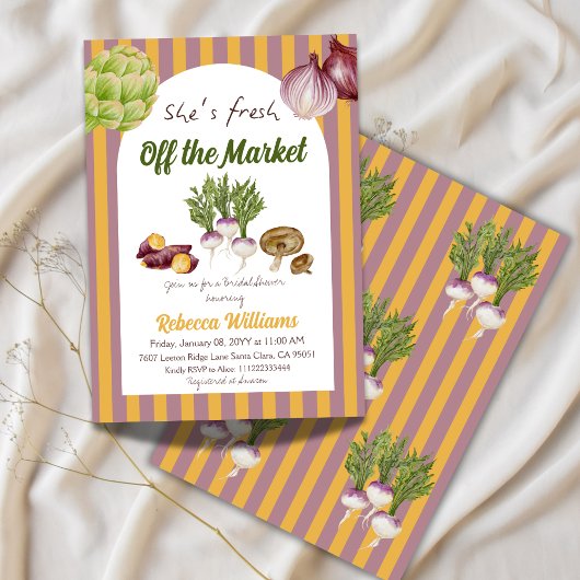 Retro-Gelb-Fresh-off-Market-Brautparty Einladung
