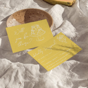 Retro Gelb Handgezeichnete Kuchengeburtstags-Blume RSVP Karte