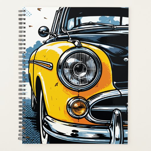 Retro Gelb Klassiker Auto Front Pop Art Planer (Vorderseite)