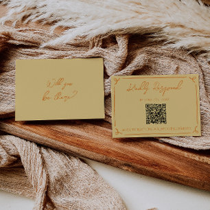 Retro Gelb Orange Handgeschriebener QR-Code Hochze RSVP Karte