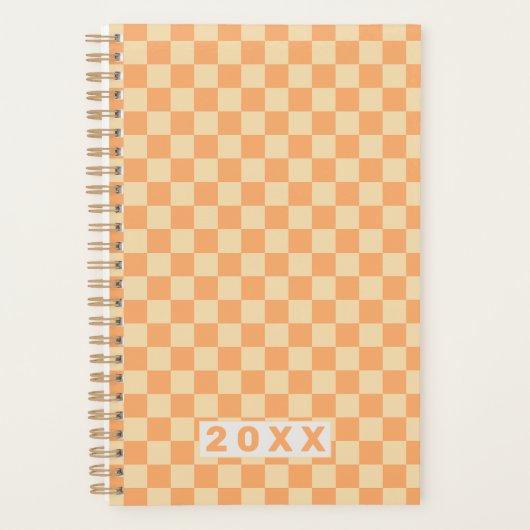 Retro Gelb Orange Schachbrettmuster Planer (Vorderseite)