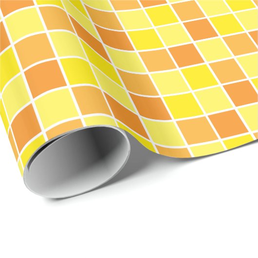 Retro Gelb Orange Schachbretts Quadrat Muster Geschenkpapier (Rolleneckpunkt)