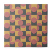 Retro Gelb Rot Halbkreis geprüft Fliese (Vorderseite)