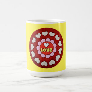 Retro Gelb Rot Herz Liebe Tasse