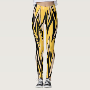 Retro Gelb, Schwarz Zigzap Abstrakt Art Deco Leggings