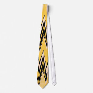 Retro Gelb, Schwarzer Zickzack Abstract Art Deco 2 Krawatte