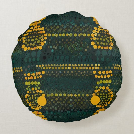 Retro Gelb und grün Zigzag Dot Patter Rundes Kissen (Rückseite)