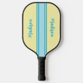 Retro Gelb und Sky Blue Streifen - Mit Monogramm Pickleball Schläger (Vorderseite)