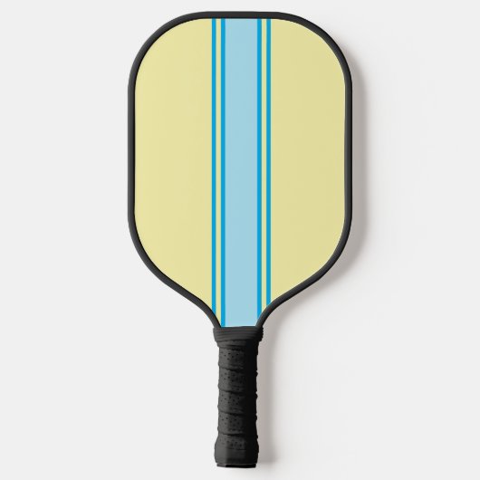 Retro Gelb und Sky Blue Streifen - Mit Monogramm Pickleball Schläger (Rückseite)