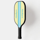Retro Gelb und Sky Blue Streifen - Mit Monogramm Pickleball Schläger (Links)