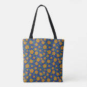 Retro Gelbe Blumen Muster Monogramm Navy Tasche (Rückseite)