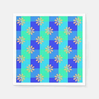 Retro Gelbe Blüten Karomuster Serviette
