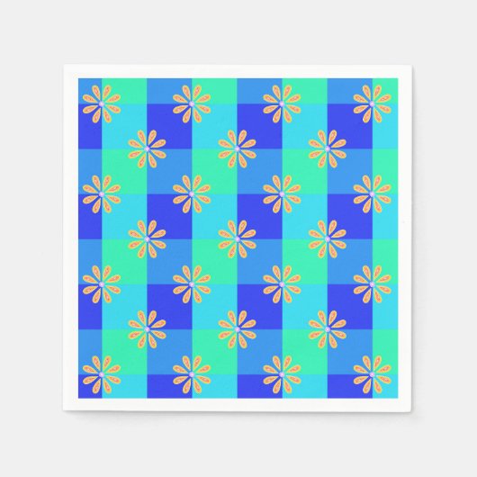 Retro Gelbe Blüten Karomuster Serviette (Vorderseite)