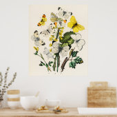 Retro-Gelbe Schmetterling und Blume Print Poster (Küche)