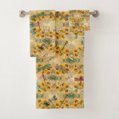  Retro-Gelbe Sonnenblume Multicfarbene Libellen Badhandtuch Set (Insitu)