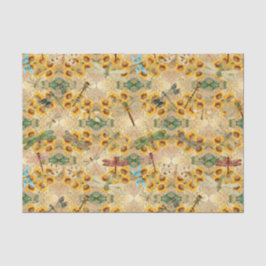  Retro-Gelbe Sonnenblume Multicfarbene Libellen Seidenpapier