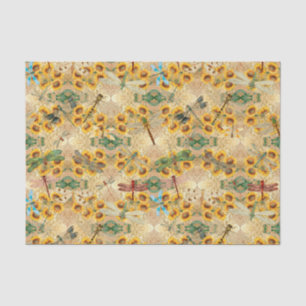 Retro-Gelbe Sonnenblume Multicfarbene Libellen Seidenpapier