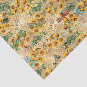 Retro-Gelbe Sonnenblume Multicfarbene Libellen Seidenpapier (Ausschnitt)