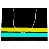 Retro-Gelbes Aqua Base-Racing Streifen auf schwarz Große Geschenktüte (Vorderseite)