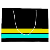 Retro-Gelbes Aqua Base-Racing Streifen auf schwarz Große Geschenktüte (Rückseite)