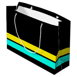 Retro-Gelbes Aqua Base-Racing Streifen auf schwarz Große Geschenktüte