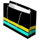 Retro-Gelbes Aqua Base-Racing Streifen auf schwarz Große Geschenktüte (Vorderseite Schrägansicht)