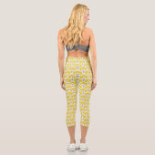 Retro Gelbes Blumengartenmuster Capri Leggings (Rückseite)