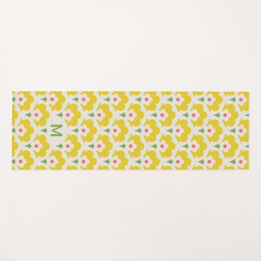 Retro Gelbes Blumengartenmuster Yogamatte (Vorderseite (Horizontal))