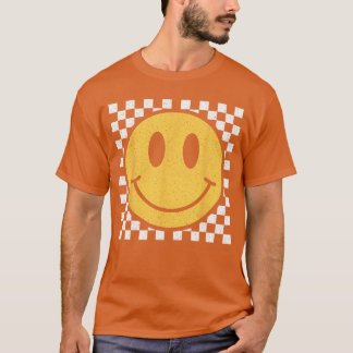 Retro Gelbes Glückliches Gesicht Kariertes Muster  T-Shirt