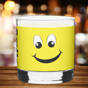 Retro-Gelbes Happy-Gesicht mit Lächeln Monogramm-N Whiskyglas