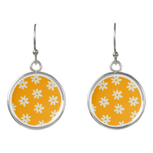Retro Gelbes weißes Blumenmuster Einfaches Muster Ohrringe