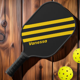 Retro-Gelbjacke Drei Streifen mit Namen Pickleball Schläger