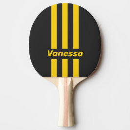 Retro Gelbweste Drei Pin Streifen mit Namen Tischtennis Schläger