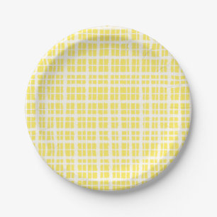 Retro gemaltes Gingham-Karomuster Hellgelb Pappteller