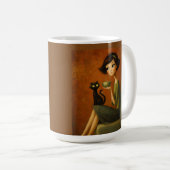 Retro Gemütlicher Morgen Schwarze Katze Ästhetik Kaffeetasse (VorderseiteRechts)