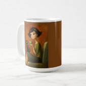 Retro Gemütlicher Morgen Schwarze Katze Ästhetik Kaffeetasse (Vorderseite Links)