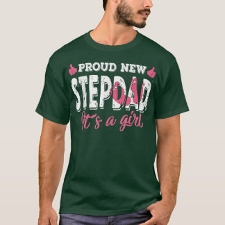 Retro Gender Reveal Proud New Stepdad It's A Girl  T-Shirt
