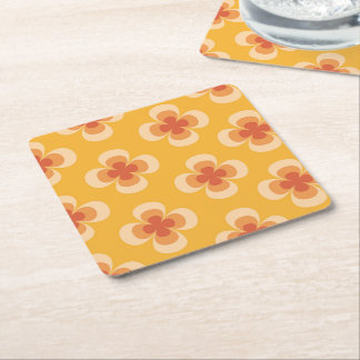 Retro Geo 70er Jahre Groovy Florals auf Bernstein Rechteckiger Pappuntersetzer