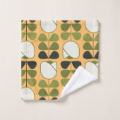 Retro Geo Floral Muster 1 in Orange, Grün, Creme Badhandtuch Set (Waschlappen)