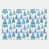 Retro Geo Scandi Weihnachtsbaumen Blue & Green Geschenkpapier Set (Vorderseite)