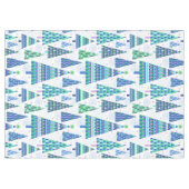 Retro Geo Scandi Weihnachtsbaumen Blue & Green Tischdecke (Vorderseite (Horizontal))