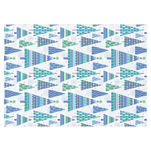 Retro Geo Scandi Weihnachtsbaumen Blue & Green Tischdecke (Vorderseite (Horizontal))