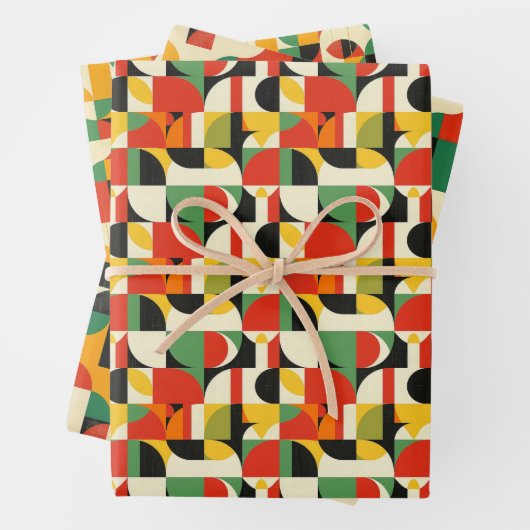 Retro Geometric 2D Pattern - Fett Mitte Jahrhunder Geschenkpapier Set (Beispiel)