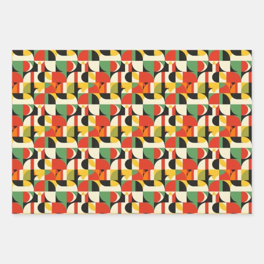 Retro Geometric 2D Pattern - Fett Mitte Jahrhunder Geschenkpapier Set (Vorderseite)