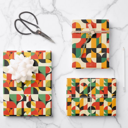 Retro Geometric 2D Pattern - Fett Mitte Jahrhunder Geschenkpapier Set (Vorderseite)