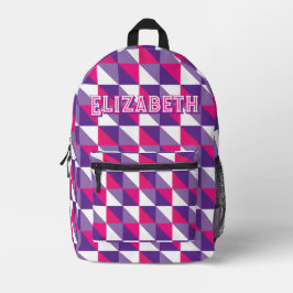 Retro Geometric Abstract Pink Purple & White Name Bedruckter Rucksack